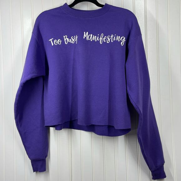 Trendy By Ivy Women's Purpple Crew Neck Cropped Oversized Sweatshirt Size Large - Picture 1 of 7